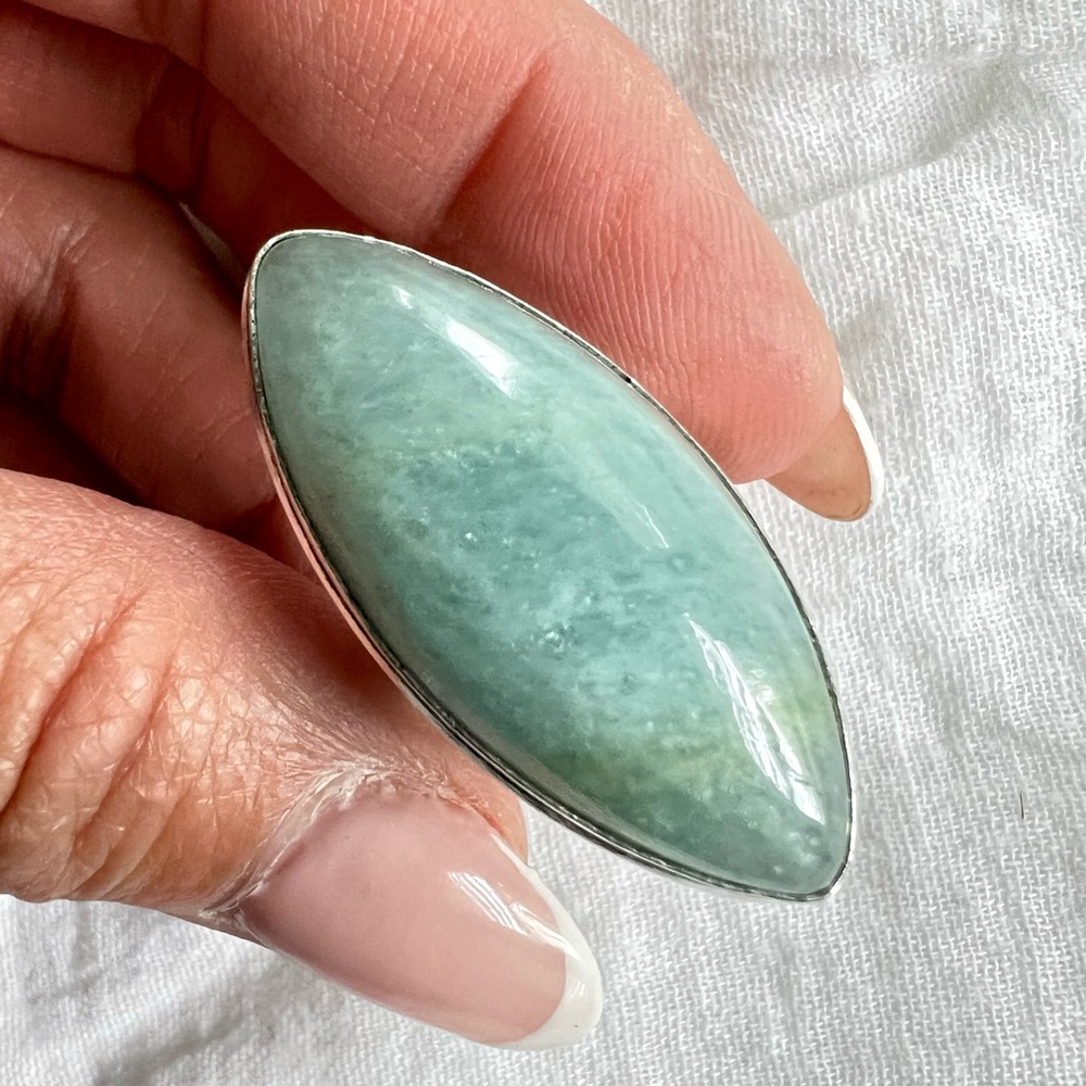 925 Huge Marquis Aquamarine Ring 6.5 - Picture 3 of 8